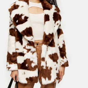 Never worn faux fur cow print jacket
